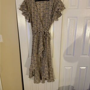 Floral Wrap Dress with Ruffle Sleeves